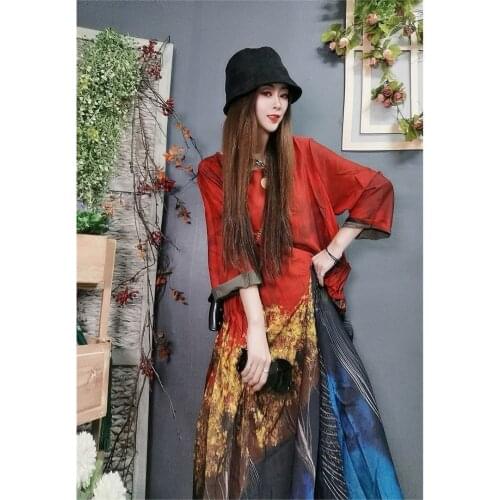 2021 Spring New Fashion Retro Heavy Industry Printing Dress With Foreign Style Age Reducing Temperament Long Skirt Thin Vfemage