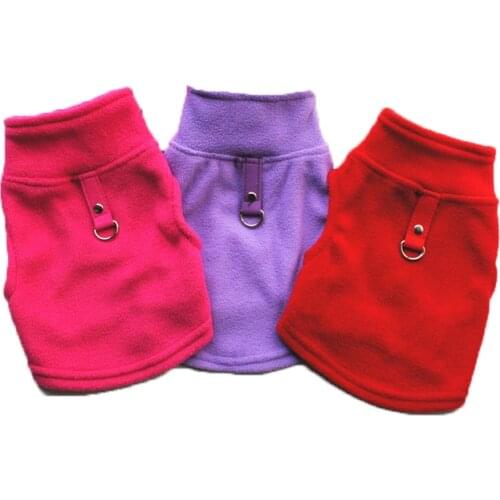 Solid Fleece Pet Clothes D-Ring Pug Yorks Coat Cute Warm Dog T-shirt Sweater Dog Tshirt With Dog Harness Leash Thick Cat Vest