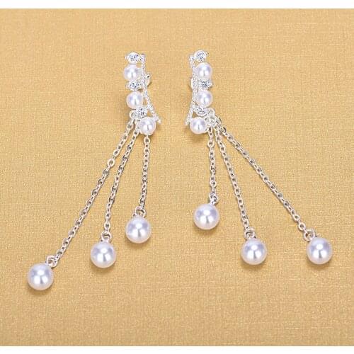 Wholesale Simulated Pearl Women Stud Earrings Sterling Silver 925 Tassel Earrings Jewelry 2018