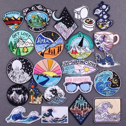 Wilderness Mountain Whale Mushroom Patch Iron On Patches For Clothes Adventure Patch Embroidered Patches For Clothing Stickers