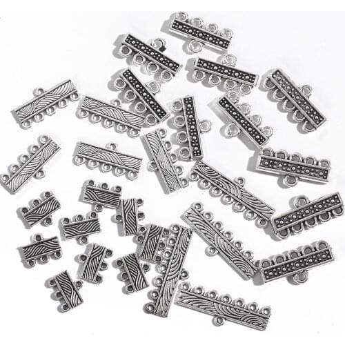 10pcs/lot Charms Antique Silver Color 10-30mm with 3-7holes Connector Charms Pendants For Tassel Earrings Jewelry Making