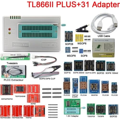 V10.8 TL866II Plus Universal Programmer Nand Flash AVR PIC Bios USB With 31PCS Adapters Programmable Portable Smart Calculator