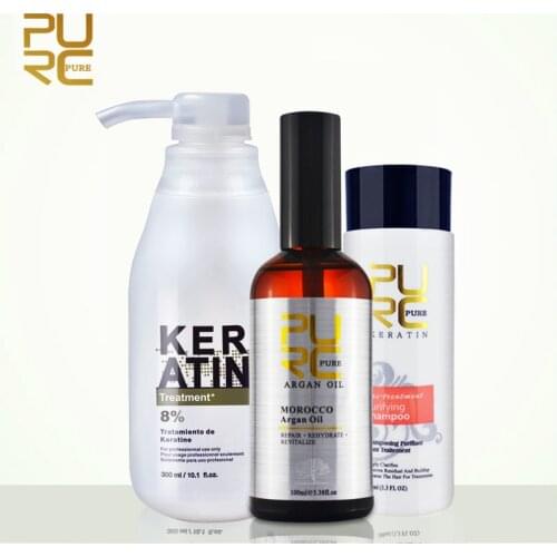 PURC 8% formalin brazilian keratin treatment 100ml purifying shampoo and 100ml argan oil set hair care products set best price