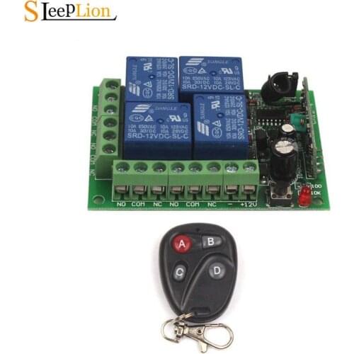 Sleeplion RF Relay 12V 4-CH 433MHZ 315MHz Wireless Remote Control Switch Receiver Board + Remote Control Switch 12V