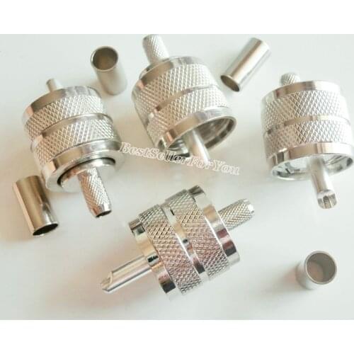 10Pcs Connector UHF Male Pl259 Plug Crimp For RG58 RG142 LMR195 Cable Straight Sliver