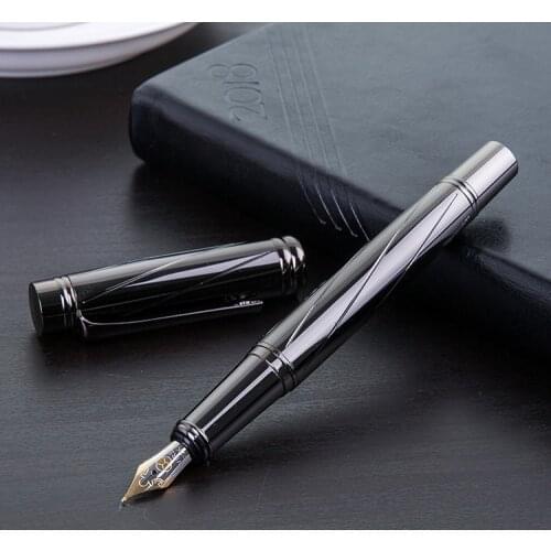 1-Piece Business Grey Fountain Pen Fine Nib Silver Plate Metal Pens for Writing Signature Office Products Student Stationery