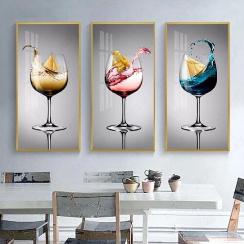 Modern Minimalist Wine Glass Hanging Painting Restaurant Sailing Decoration Painting Dining Room Wine Cabinet Wall Art Poster