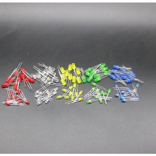 SUQ 100PC/Lot 3MM 5MM Led Kit Mixed Color Red Green Yellow Blue White Light Emitting Diode
