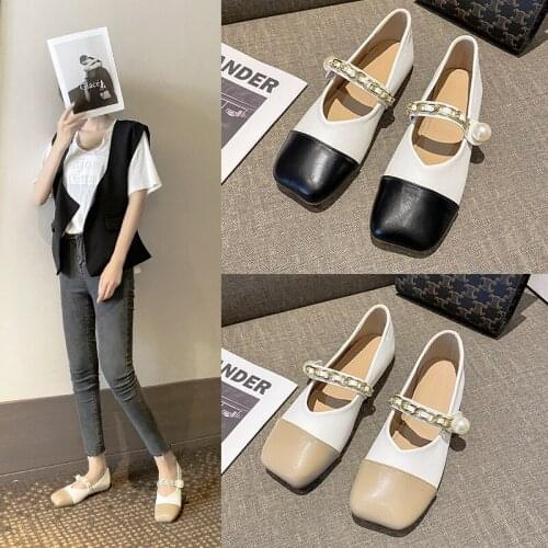 Mary Jane Womens Shoes Spring And Summer New Retro Square Toe Versatile Shallow Mouth Comfortable Flat Casual Shoes
