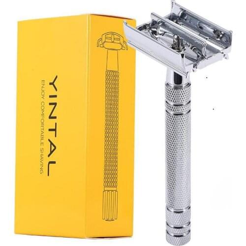 YINTAL NEW Classic Double Edge Razors Brass Butterfly Open Razor Long Handle 11.4 cm Net Weight 90g Sliver 2 Colors