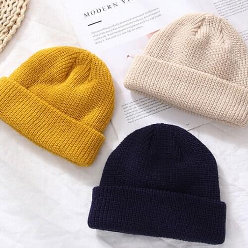 Knitted Hat Women Autumn Winter 2020 Female Street Wool Hat Basic Hats Women Thick Warm Solid Outdoor Cap for Women Black 0895