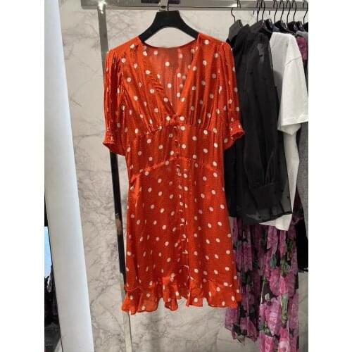 Women Dress Spring / Summer 2020 Polka-dot Printed V-neck Waist Mini Dress