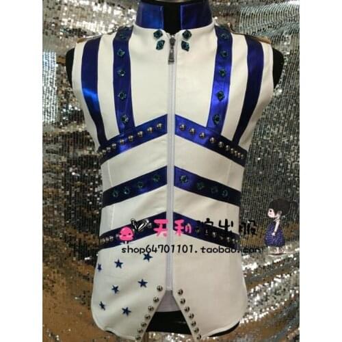 Male Nightclub singer Fashion stage costume Mens new Performance Rivets Vest Man Brand Hip Hop Sleeveless Vests Jacket
