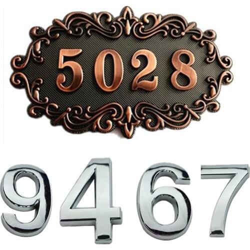 1Pc Hot Fashion Plated Home Decor Address Scutcheon Digits Hotel Door Sticker Plate Sign House Number Plaque 5Cm Silver Modern