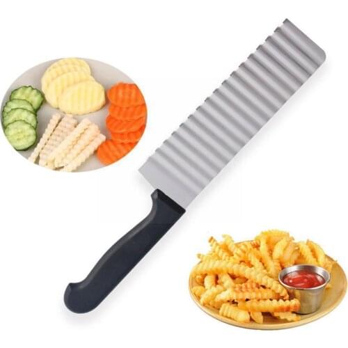 1pc Steel Potato Chip Slicer Dough Vegetable Fruit Slicer Potato Chopper Knife Cutter Crinkle Wavy Y4W0