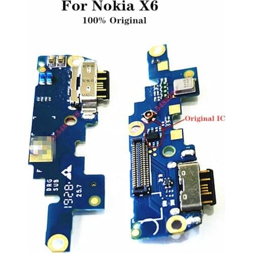 100% Original USB Charging Port Dock MIC Flex cable For Nokia X6 TA-1099 Quick Charge Charger Plug With Microphone Replacement
