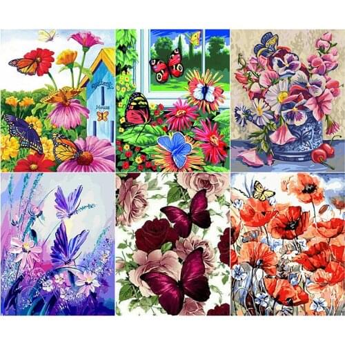 LZAIQIZG Full Square Diamond Painting Flower Butterfly Pictures Of Rhinestones Diamond Embroidery Animal Cross Stitch Home Decor