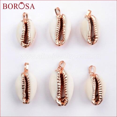 BOROSA Design 10PCS Rose Gold Color Natural Cowrie Shell Pendant Bead Druzy Jewelry for Women Necklace Jewelry Wholesale G1522-2