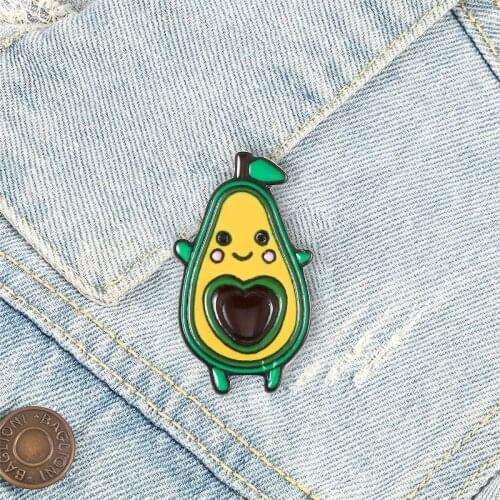 Cute Green Avocado Brooch Smiley Face Fresh Fruit Enamel Pins Denim Shirt BackPack Metal Lapel Pin Cartoon Badge Jewelry Gift