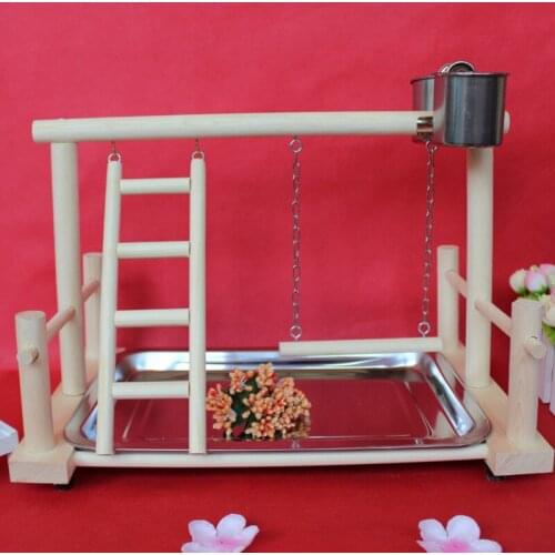 Wood Bird Playstand Parrots Training Stand Perch Gym Bird Toys With Stainless Steel Feeding Cups Bird Accessories Supplies HW041