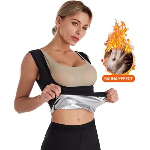 Women Sauna Sweat Vest Hot Fitness Capris Vest Exercise Tank Top Seamless Thermo Workout Gym Silver Coating Elastic Fat Burner
