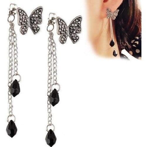 Elegant Stylish Crystal Butterfly Earrings Water Drop Fashion Tassel Long Earrings Models