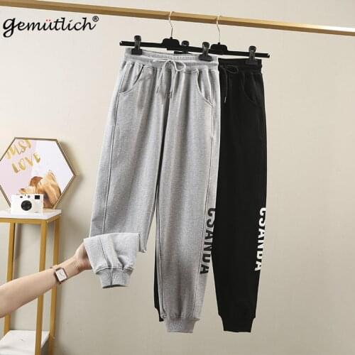 GEMUTLICH S-5XL Women Elastic Waist Casual Pants Drawstring Sport Joggers Letter Trousers Sweatpants New Spring Summer