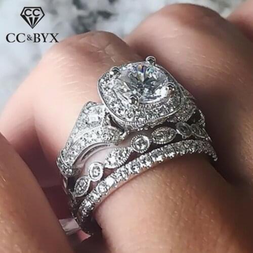 CC Rings For Women Vintage Jewelry Cubic Zirconia 3pcs Ring Wedding Engagement Bridal Bijoux Femme Drop Shipping CC2335