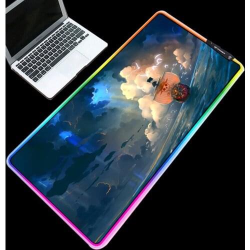 Glowing Mouse Pad Hot Anime One Piece Ship and The Sea HD Printed RGB Desk Pad for Gamer Gaming Durable Waterproof Non-slip Mats