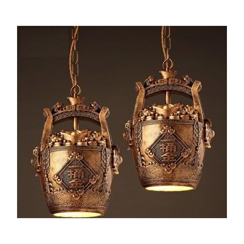 Loft Style Creative Bucket Resin LED Droplight Industrial Wind Vintage Pendant Light Fixtures For Dining Room Hanging Lamp