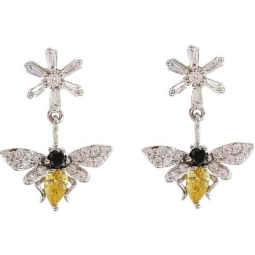 LANFLORA Trendy Bees Animal Zircon Women Earrings For Birthday Gift Copper Alloy Cheap Factory Shop Earrings Wholesale Price