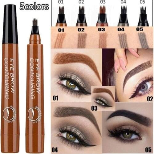 Microblading Eyebrow Tattoo Pen Waterproof 4 Fork Tip Eyebrow Tattoo Pencil Professional Fine Sketch Liquid Eye Brow Pencil Tint