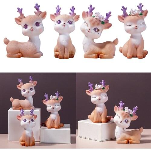 Mini Resin Deer Figurine, Deer Statue Forest Animals Figures for Home Office