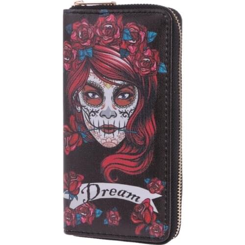 Fashion Women Skull Wallet Phone Case Clutch Purse Lady Long Handbag Card Holder