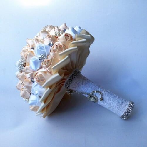 Newest white +cream crystal wedding bridal bouquet for wedding decoration