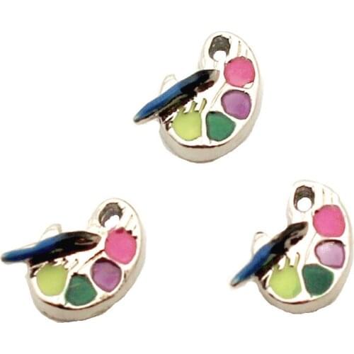 New Arrive 10pcs/lot Color Drawing Board Alloy Floating Charms Living Glass Lockets Bangle Charms Necklace