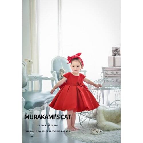 New Arrival Summer Dress Big Bow First Birthday Dress For Girls Solid Princess Dress Party And Wedding Clothes