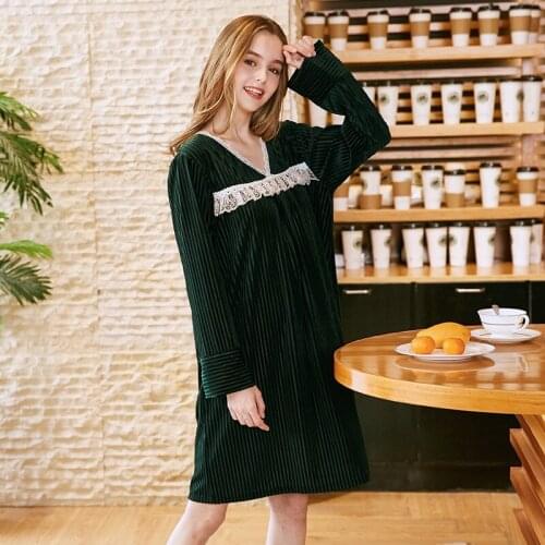New Style Sleepwear Women Autumn Sexy Long Sleeve Nightdress Women Nightgown Solid Womens Nightgown V-Neck Nightwear