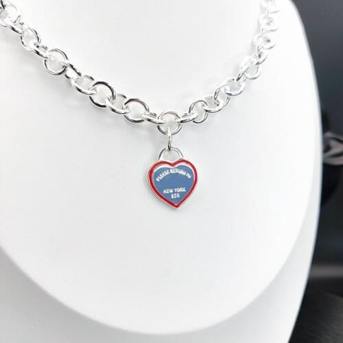925 Silver Necklace Womens Enamel Line Heart Charm Chain 1:1 High Quality Luxury Birthday Jewelry Gift for Ladies