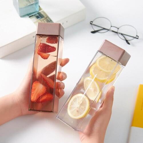 1 pcs 450ml transparent square plastic frosted cup outdoor cold juice sports with portable milk rope water cup