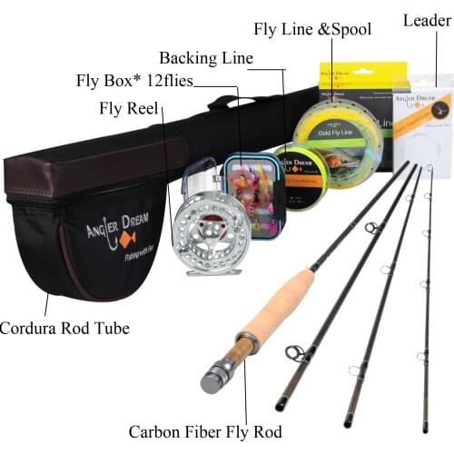 8'4"/9‘ 3 5 8WT Fly Fishing Rod 30T Carbon Fiber/Graphite IM 8 Mid-Fast Action With Fly Fishing Reel And Gold Fly Line Combo