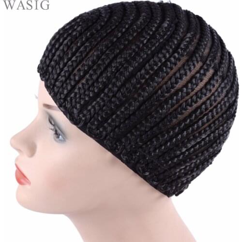 2pcs Large Crochet Wig Cap Easy Sew In Cornrow Wig Cap For Making Wigs Stretching 52-66Cm Super Ealstic Cornrow Cap Black