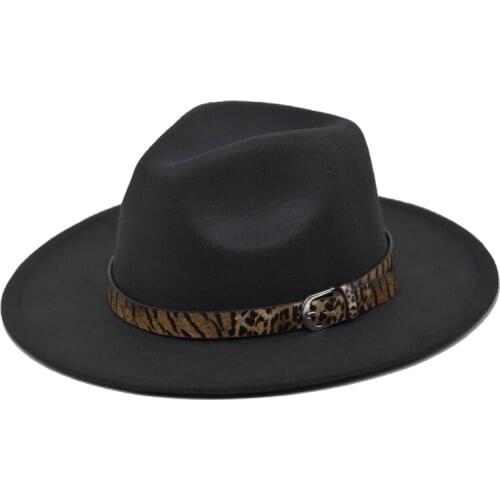 Autumn winter wool blend fashion fedora hat men women fashion wool wool top hat leopard print leather decoration free shipping