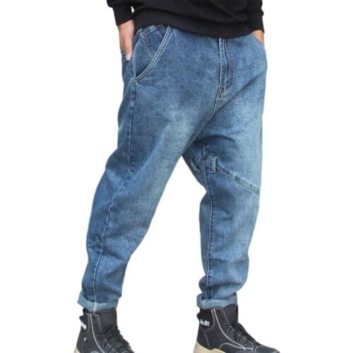 Cross Pants Big Pocket Four Seasons Hip-Hop Mens Jeans Loose Plus Size Denim Harem Pants Mens Tapered Feet Pants