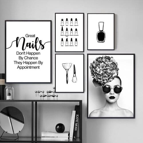 Modern Fashion Nail Brush Art Canvas Painting Poster Black And White Art Wall Print Sexy Beauty Picture Makeup Wall Decor YX146