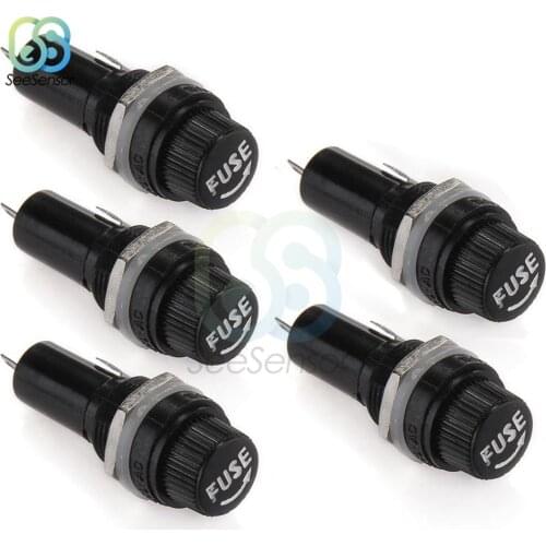 5pcs/lot 5*20mm Glass Fuse Holders 5x20mm Insurance Tube Socket Panel Mount Fuse Holder 250V 10A