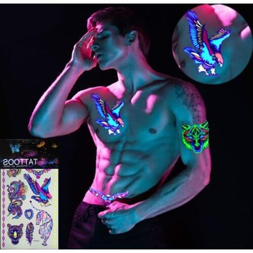 1 Sheet Luminous Temporary Tattoos Stickers Glow Dark Fluorescent Waterproof Animal Tattoo for Face Body Art Halloween Party