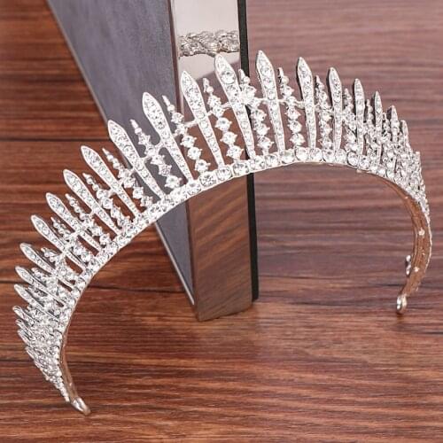 Silver Color Rhinestone Bridal Tiara Hair Crown Wedding Hair Accessories Tiara Headband Queen Diadem Handmade Bridal Tiara
