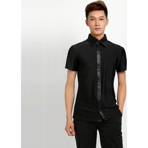 Hot Sale Latin Dance Tops For Male Blue Red White Black Professional Shirt Fashion Square Men Modern Ballroom Practice Wear B159