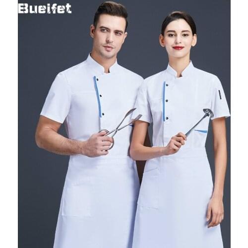 Chefs Work Clothes Chef Uniform Summer Short Sleeve Restaurant Kitchen Hotel Catering Breathable Food Service Tops Custom Logo